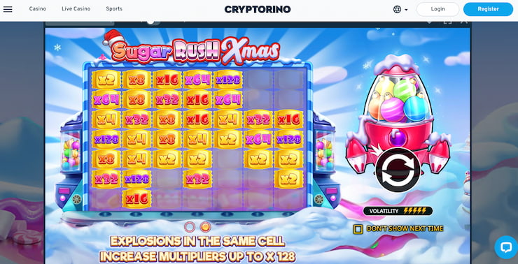 Sugar Rush Xmas slot multipliers, as seen at Cryptorino
