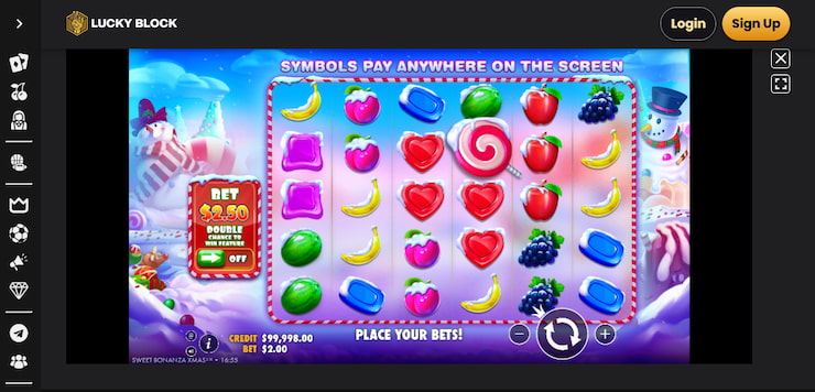 An image of the Sweet Bonanza Xmas slot as played at Lucky Block