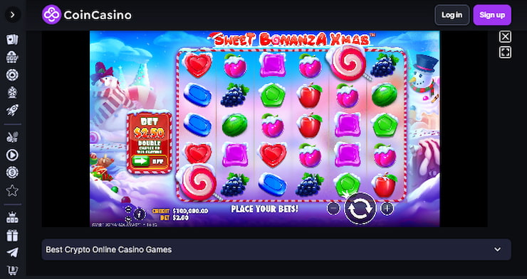 An image of the Sweet Bonanza Xmas slot as played at CoinCasino