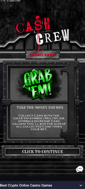 The Cash Crew slot, as played on mobile at CoinCasino