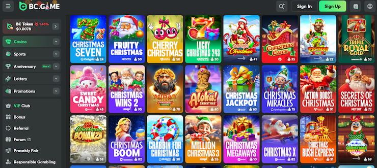 The huge range of christmas slots we found at BC.Game while conducting the Cleopatra Christmas slot review