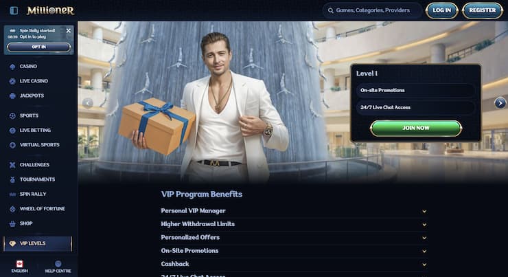 An image showing VIP rewards for Canadian players at Millioner.