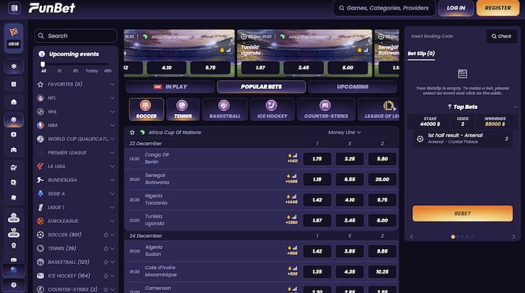 An image showing betting lines at Funbet available to Kiwi players.