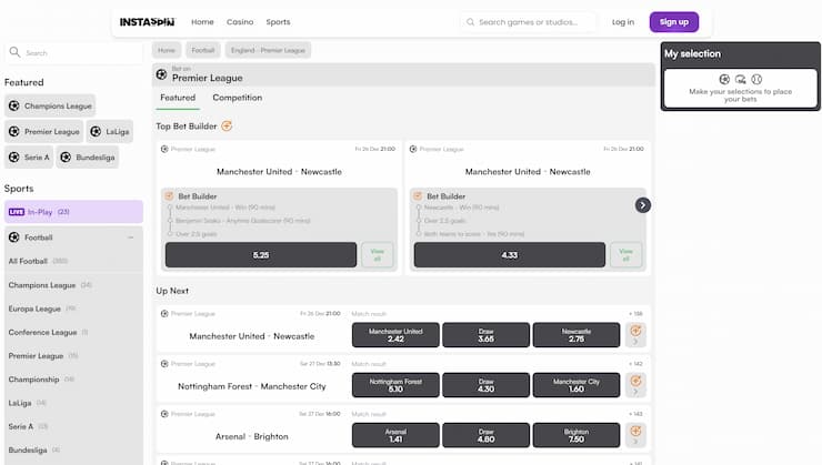 An overview of popular betting markets at Instaspin.