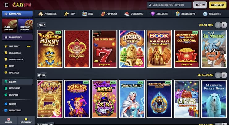 An image showing the most popular slots at Allyspin Casino. 
