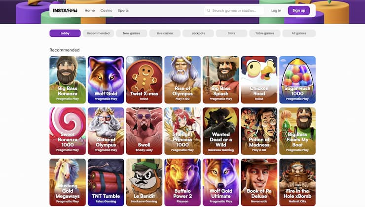 An overview of Instaspin popular pokies and other casino games.