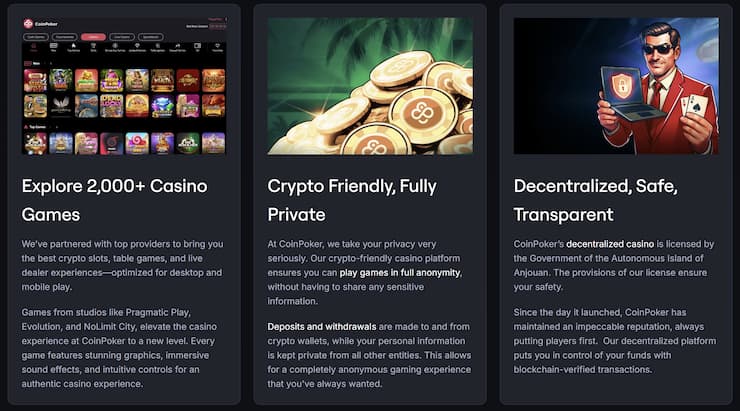 An image showing casino gambling options at CoinPoker.