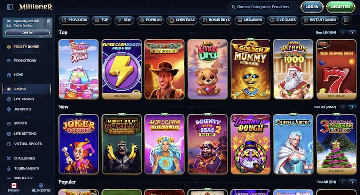 An image showing casino games at Millioner.