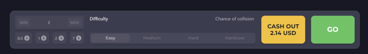 Screenshot of the cashout button in the Chicken Road gambling game