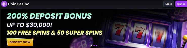 Screenshot of CoinCasino welcome bonus banner