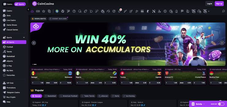 Screenshot of CoinCasino sportsbook 