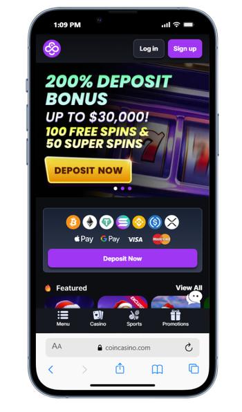 screenshot of CoinCasino mobile site