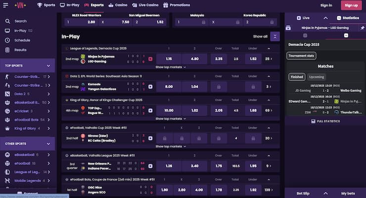 A look at VegasNow eSports betting department. 