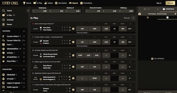 An image showing esports betting department at LuckyOnes.