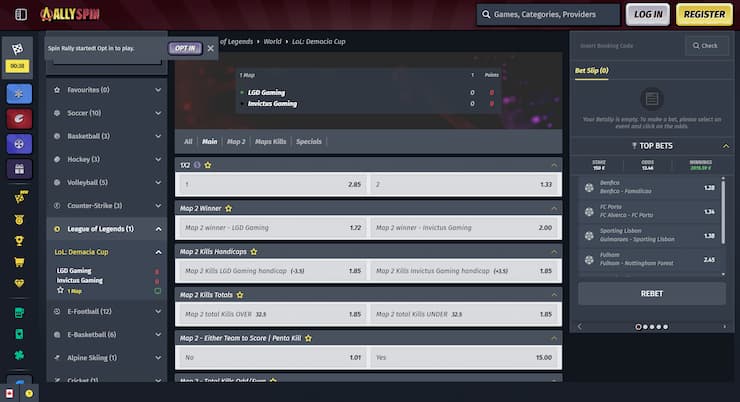 An overview of eSports betting options at Allyspin. 