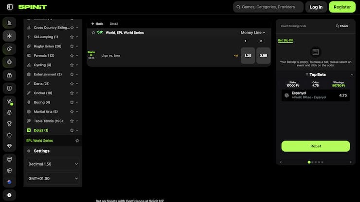 A look at the eSports betting department at Spinit.