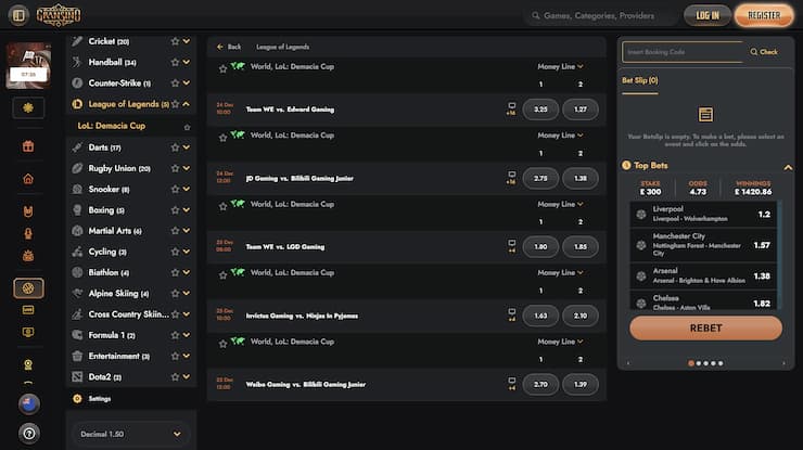 A look at the Gransino esports betting markets.