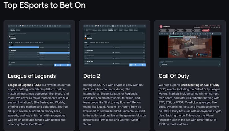 An overview of esports betting options at CoinPoker.