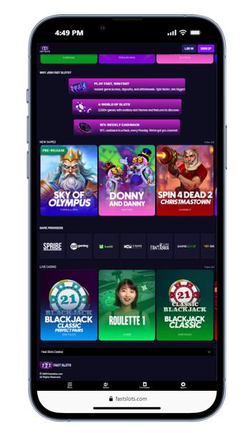 A screenshot of the Fast Slots mobile optimized site 
