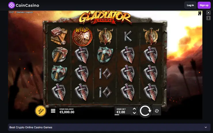screenshot of Gladiator Legends Slot during our review at CoinCasino