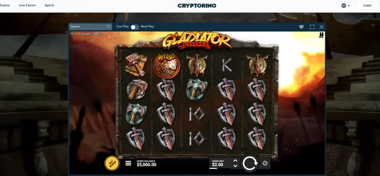 screenshot of Gladiator Legends Slot during our review at Cryptorino