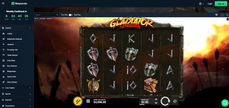screenshot of Gladiator Legends Slot during our review at BetPanda
