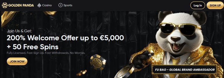 A screenshot of Golden Panda Casino welcome bonus