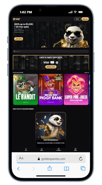 A screenshot of the mobile optimized site at Golden Panda Casino