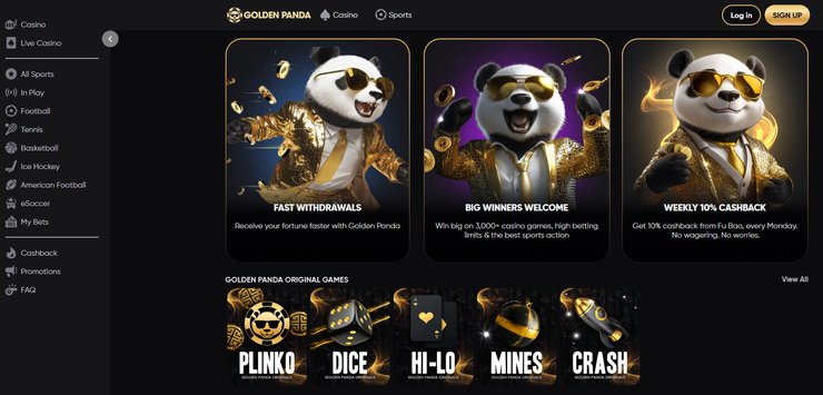 A screenshot of Golden Panda homepage