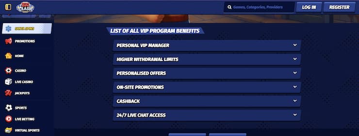 A snapshot of BigClash VIP bonuses.