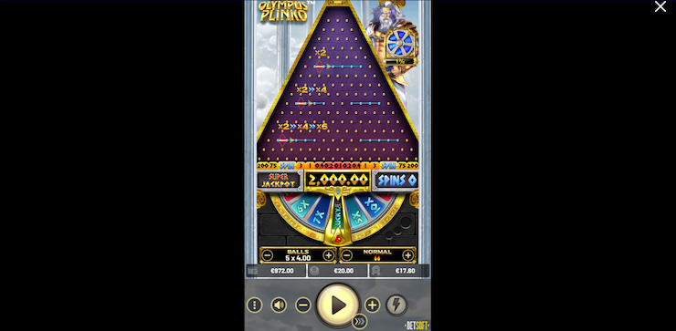 Screenshot of a jackpot-filled Plinko demo game created by the industry-leading BetSoft provider