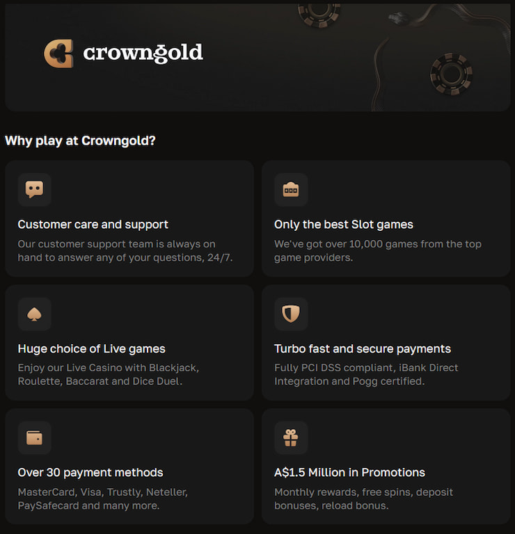 An image highlighting the design philosophy that goes into the CrownGold casino mobile and desktop site