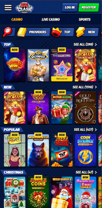 Screengrab of a mobile version of one of the best Ontario online casinos: Big Clash