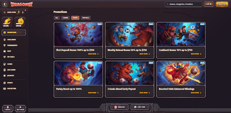 Overview of the sports promos found at Dragonia, one of the best Canada betting sites out there