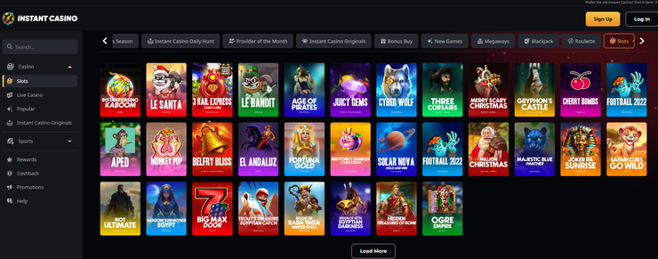 A screenshot of the Instant Casino game lobby.