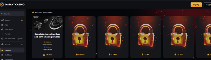 A screenshot of the loyalty rewards program at Instant Casino,