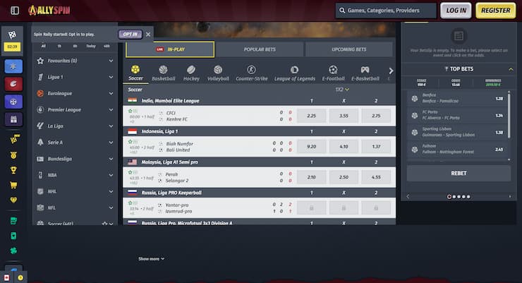 An overview of live betting at Allyspin. 