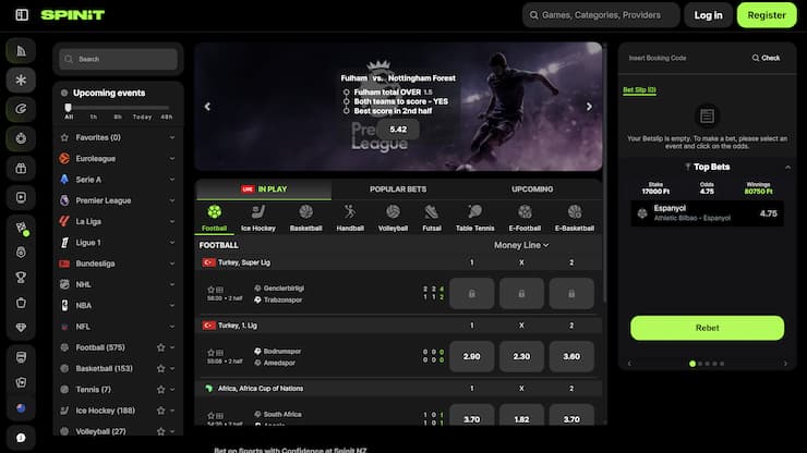 A look at the live betting department at Spinit.