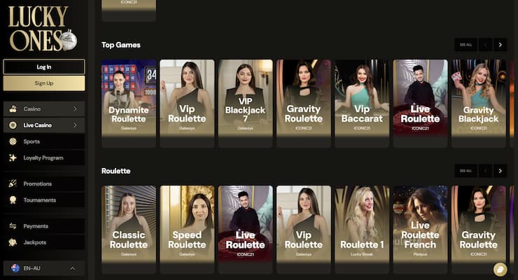 An image showing live casino games at LuckyOnes.