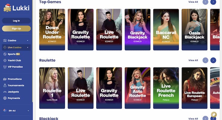 An overview of live dealer games at Lukki.