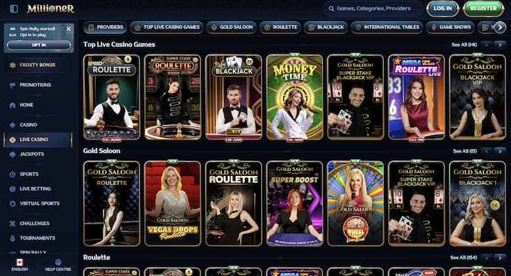 On overview of live casino games at Millioner.