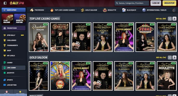 An image showing live casino games at Allyspin.