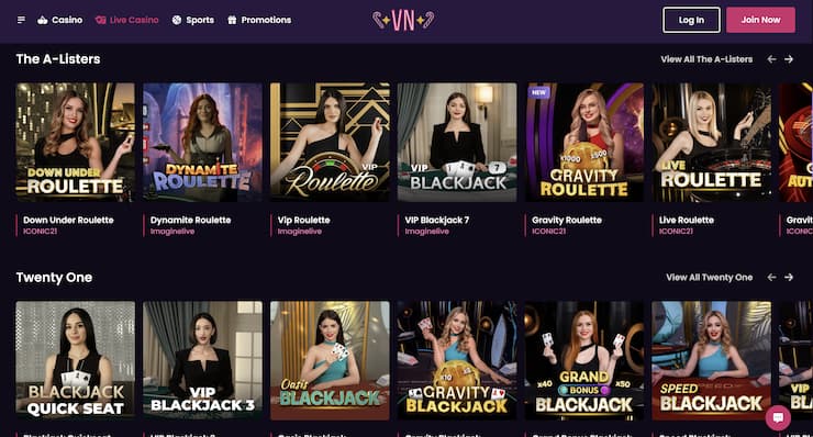 An overview of live dealer games at VegasNow.