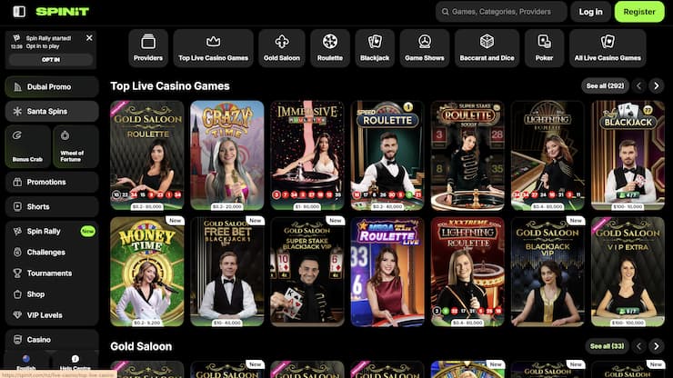 An image showing the most popular live dealer casino games at Spinit.
