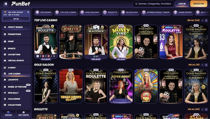 An image showing live casino games at Funbet Casino.