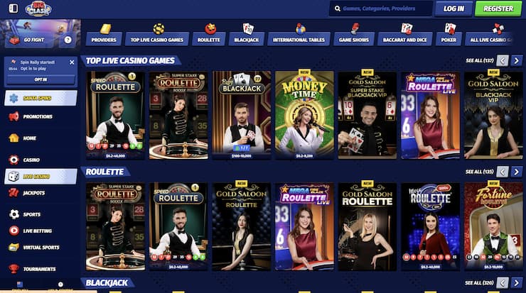 An image showing popular live dealer games at BigClash.