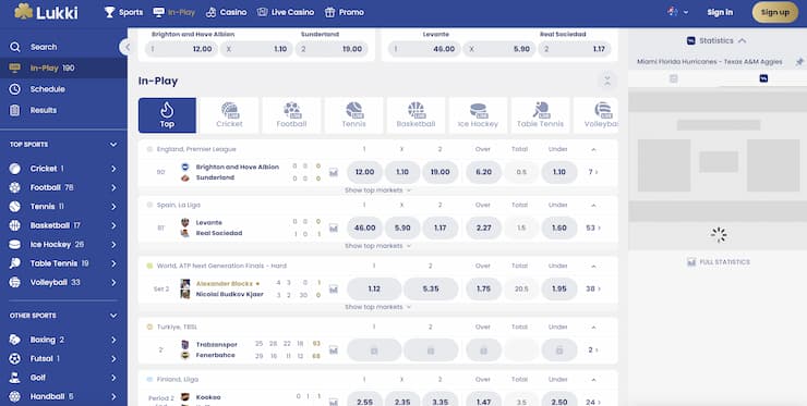 An image showing Lukki and its live betting department.