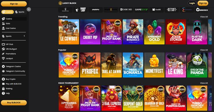 Screenshot of Lucky Block casino game lobby