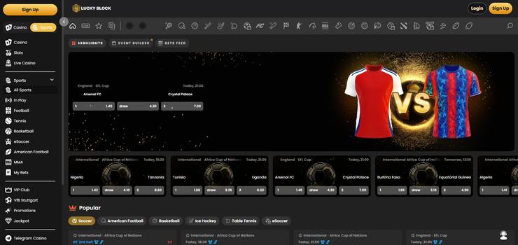 screenshot of Lucky Block sportsbook