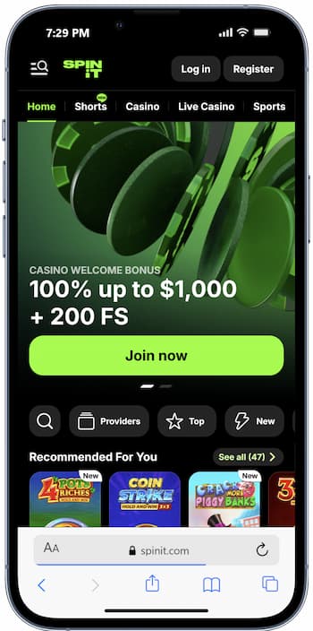 An overview of Spinit mobile casino.